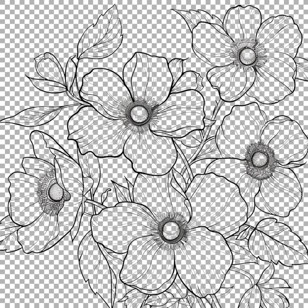 PSD flowers sketch art on transparent background ai generated