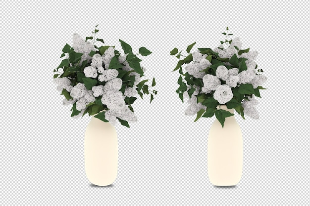 Flowers in vase in 3d rendering isolated