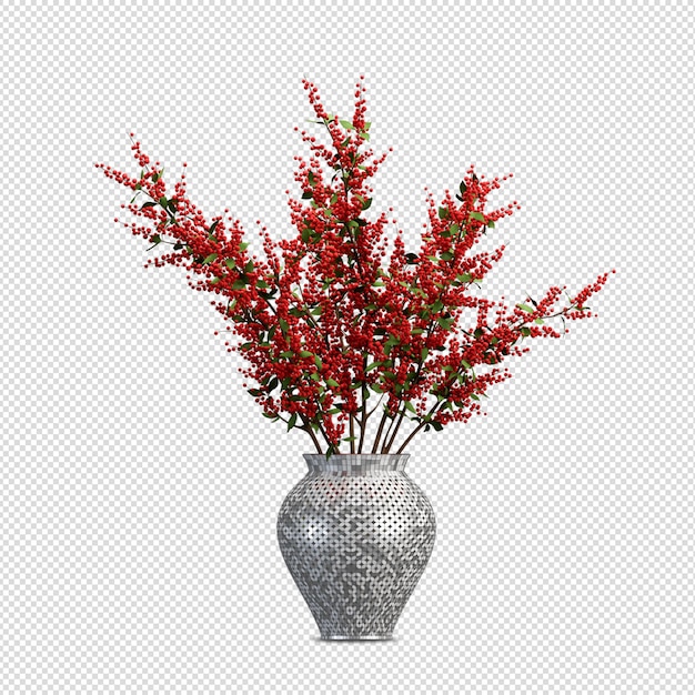 Flowers in vase in 3d rendering isolated