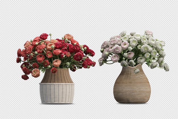 Flowers in vase in 3d rendering isolated