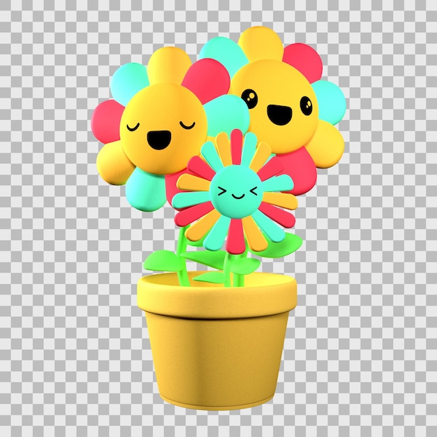 Flowers with cheerful facial expressions 3D Illustrations