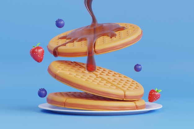 fluffy pancake with honey butter toppings 3d illustration of honey pouring on thick