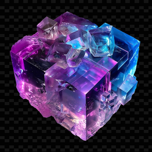 Fluorite Crystal With Cubic Shape in Various Colors and Tran PNG Gradient Object on Dark Background