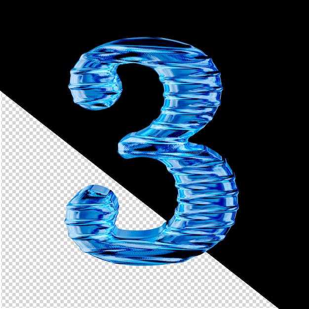 Fluted blue ice 3d symbol. number 3