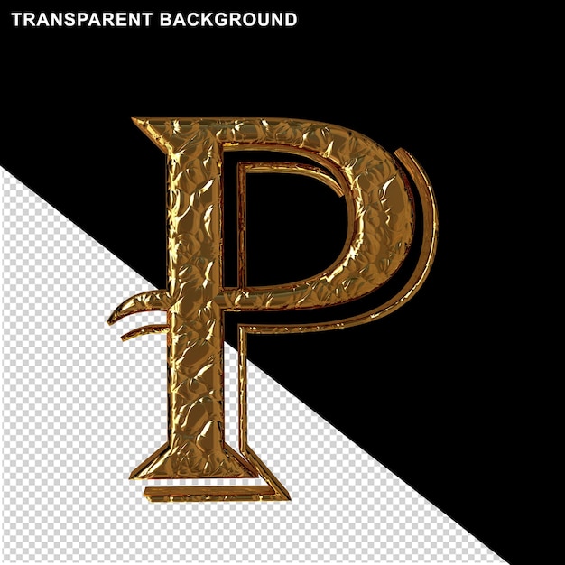 Fluted gold letters. front view. 3d letter p