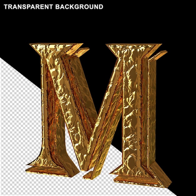 Fluted gold letters. right side view.3d letter m