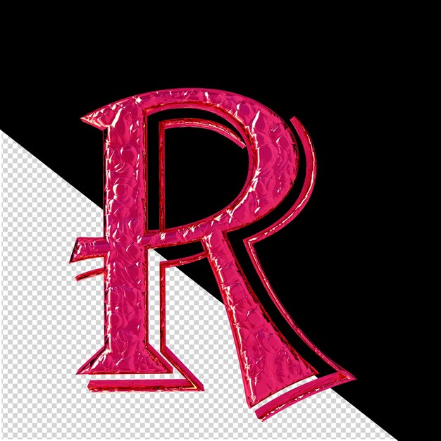 Fluted pink 3d symbol front view letter r