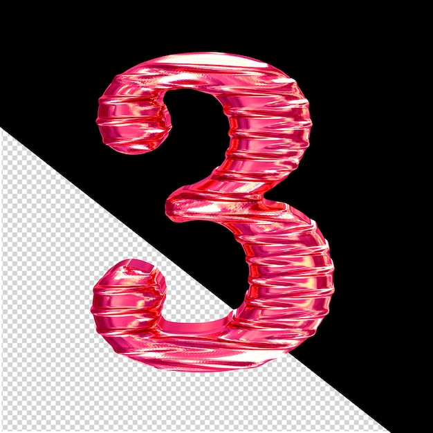 Fluted pink 3d symbol number 3