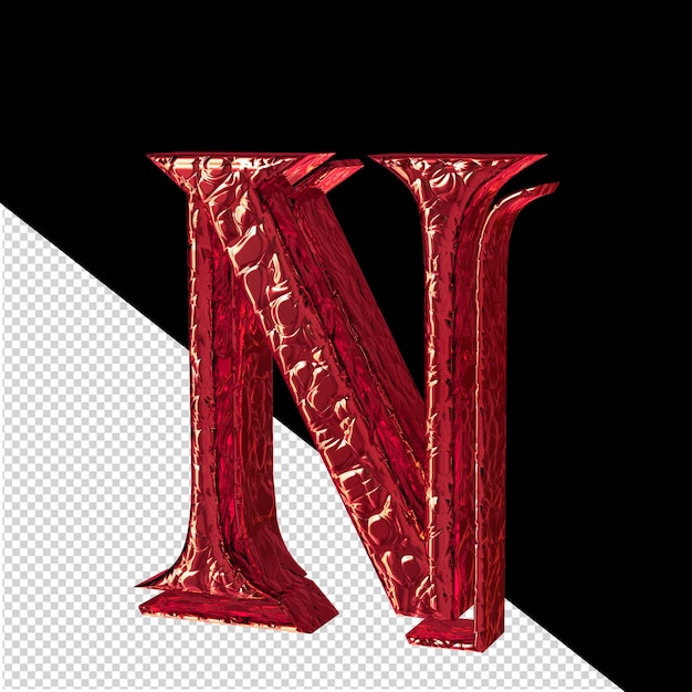 Fluted red 3d symbol front view letter n