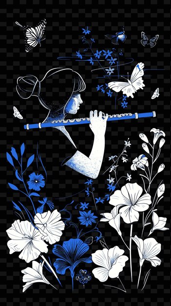 Flutist in a Tranquil Garden With Blooming Flowers and Butte Vector Illustration Music Poster Idea