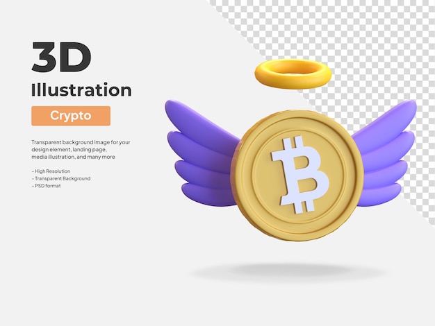 Fly wings bitcoin market price drop 3d icon illustration