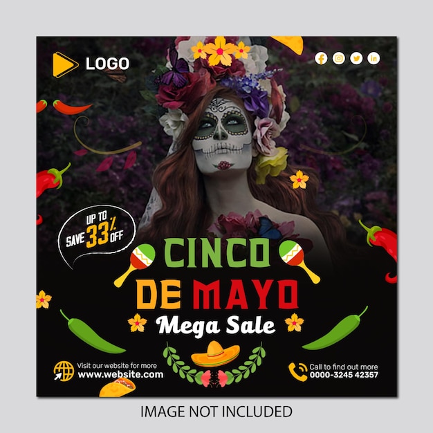 A flyer for cinco de mayo party time with a woman in a mexican style