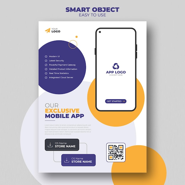 PSD flyer design or brochure cover template for mobile application