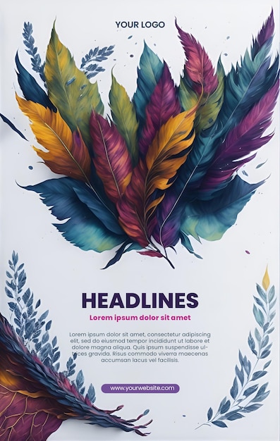 Flyer design with abstract feather illustration