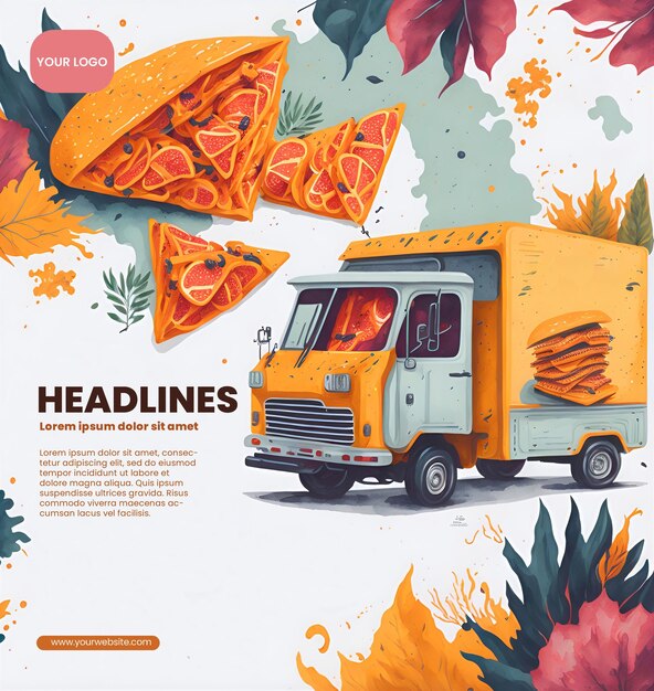 Flyer design with food truck illustration