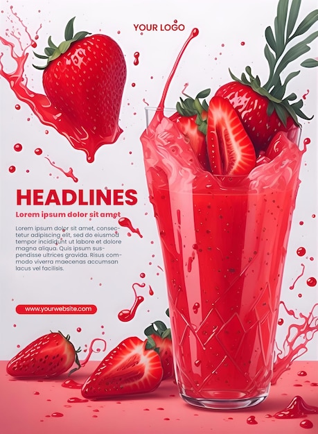 Flyer design with A glass of strawbery juice illustration