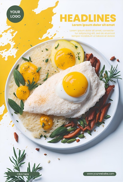 Flyer design with rice on a plate with egg illustration 2