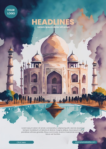 Flyer design with Taj Mahal illustration