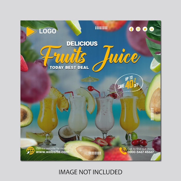 A flyer for a fruit juice advertisement for instagram banner post design template