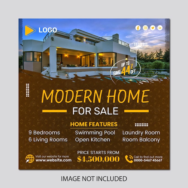 A flyer for a home for sale with instagram post or social media banner template