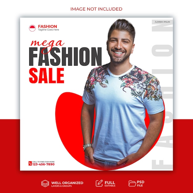 flyer for mega fashion sale with a man smiling