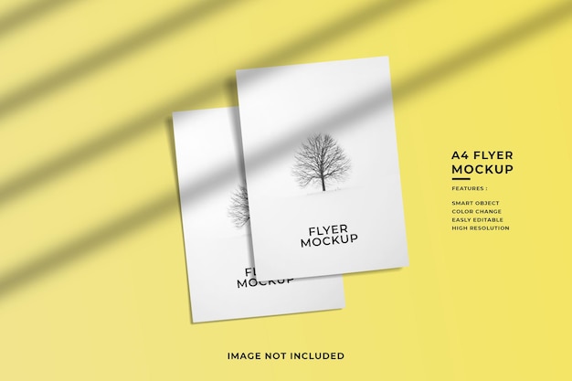 Flyer mockup on yellow background with shadow