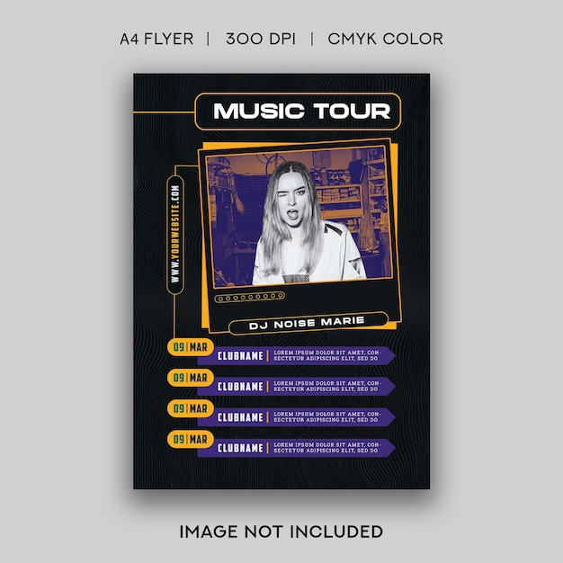 A flyer for a music tour that is on a gray background.