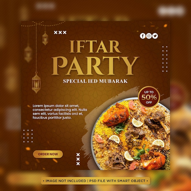 PSD a flyer soclai media template for iftar party special arabian mubarak