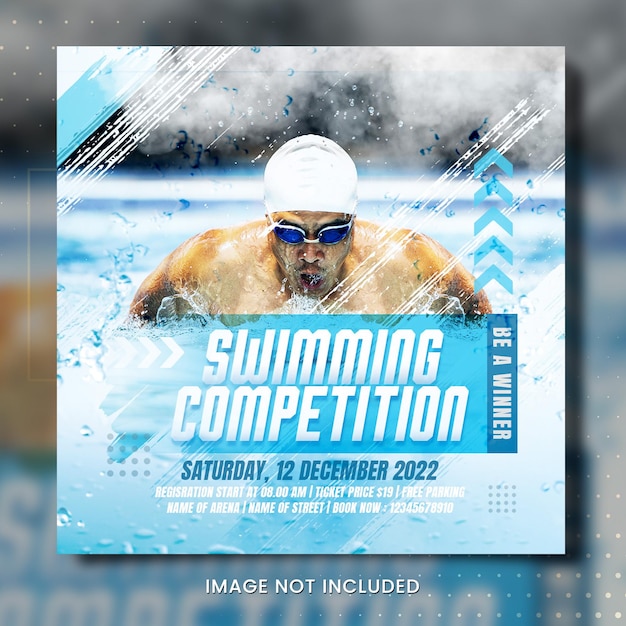 A flyer for swimming competition that is on display.