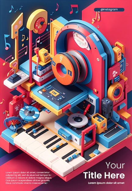 Flyer template design with Music theme illustration