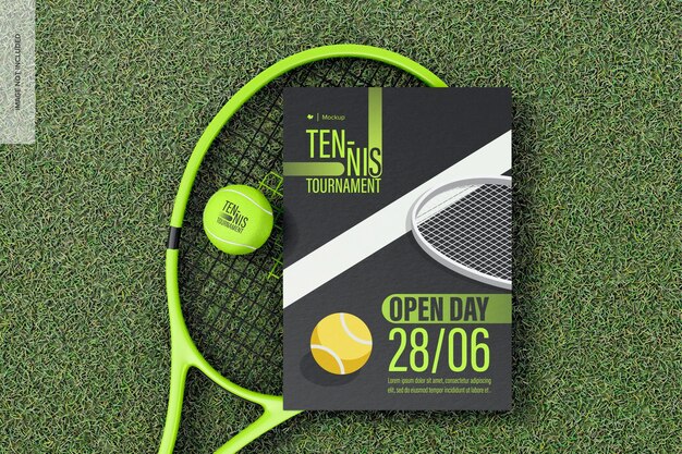 PSD flyer with tennis elements mockup top view