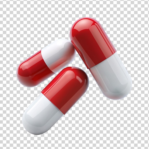 Flying 3 capsules isolated on transparent background