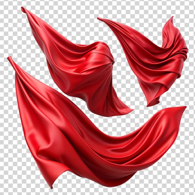 Flying 3d red drapery fabric cloth Isolated on transparent background