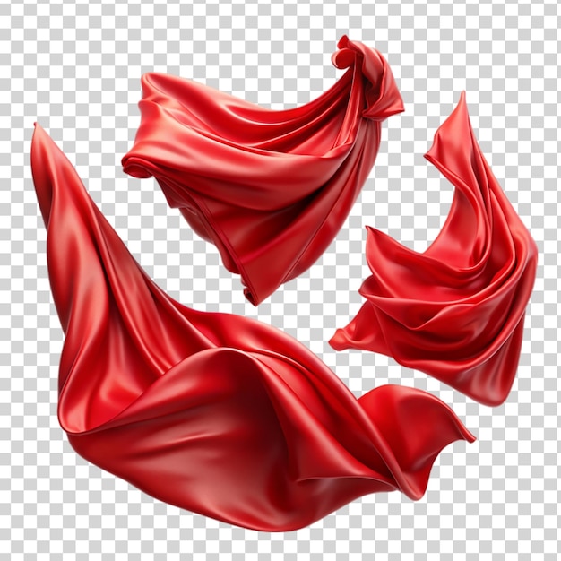 Flying 3d red drapery fabric cloth Isolated on transparent background