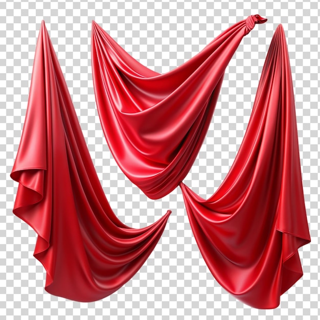 Flying 3d red drapery fabric cloth Isolated on transparent background