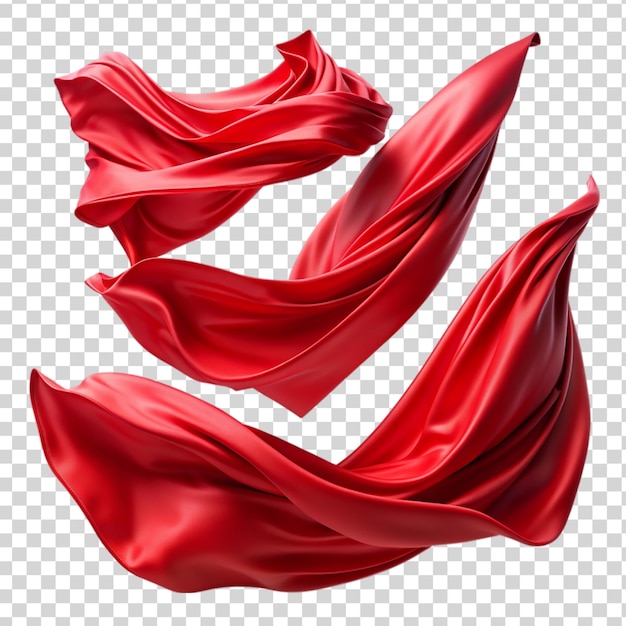 Flying 3d red drapery fabric cloth Isolated on transparent background