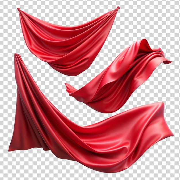 Flying 3d red drapery fabric cloth Isolated on transparent background