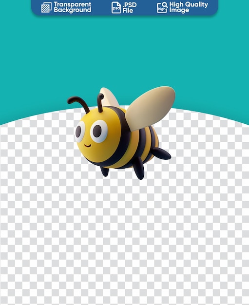 Flying Bee Animal Character Cute Happy and Rendered in 3D Chibi Cartoon Illustration