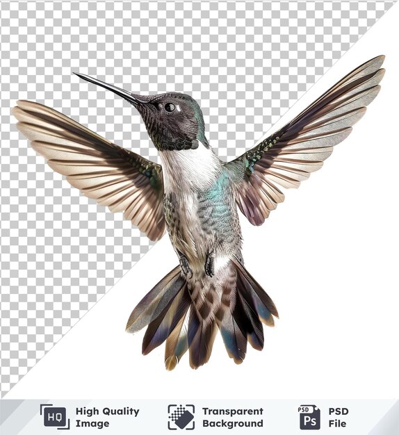 PSD flying blackchinned hummingbird isolated on transparent background