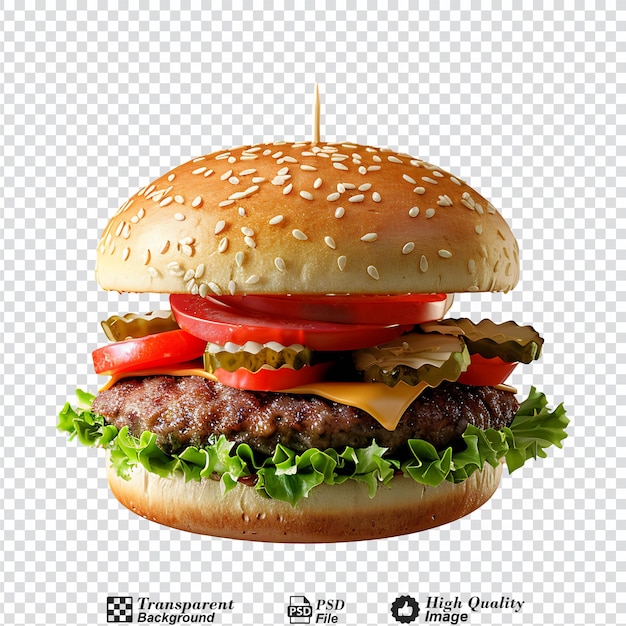 Flying burger with bread and vegetable isolated on transparent background