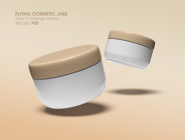 PSD flying cream jar container mockup design rendering