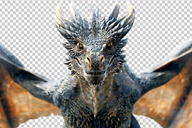 PSD flying dragon from the front view isolated against a transparent background