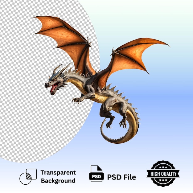 PSD flying dragon isolared on transparent background