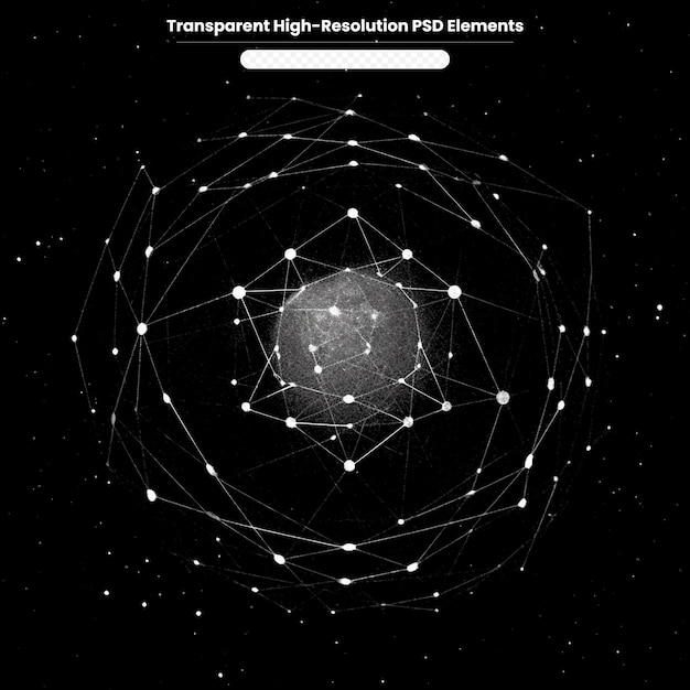 Flying earth network interface 3D rendering on transparent background