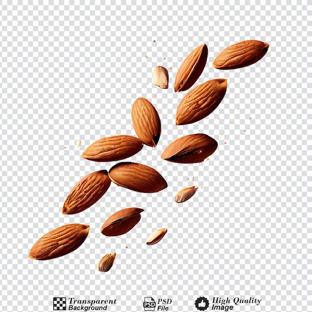 flying falling almonds isolated on transparent background