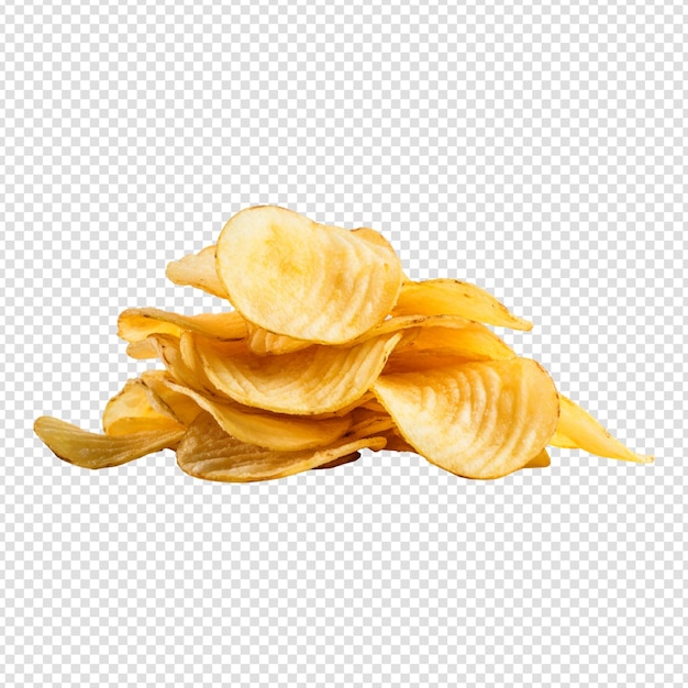 PSD flying and falling crispy potato chips on a transparent background