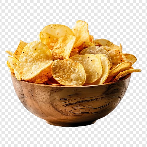 Flying and falling tasty crispy potato chips on a transparent background