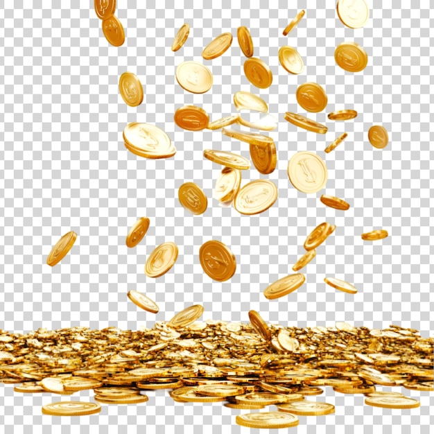 PSD flying golden dollar coins on a white background