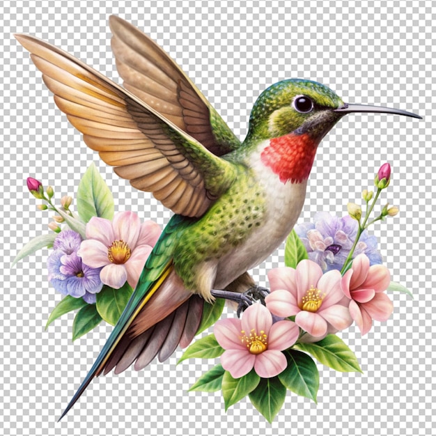 flying hummingbird realistic concept with beautiful flower