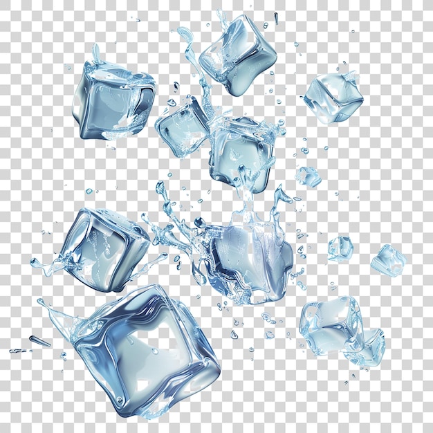 Flying Ice Cubes on White Background PNG File for Graphics